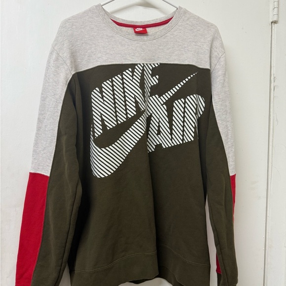 Nike Men's Crewneck Sweater - Gray, Red, and Green - Picture 2 of 9
